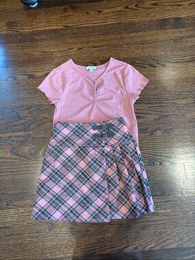 btween Pink Plaid Wrap Skirt with Buckle Accents
